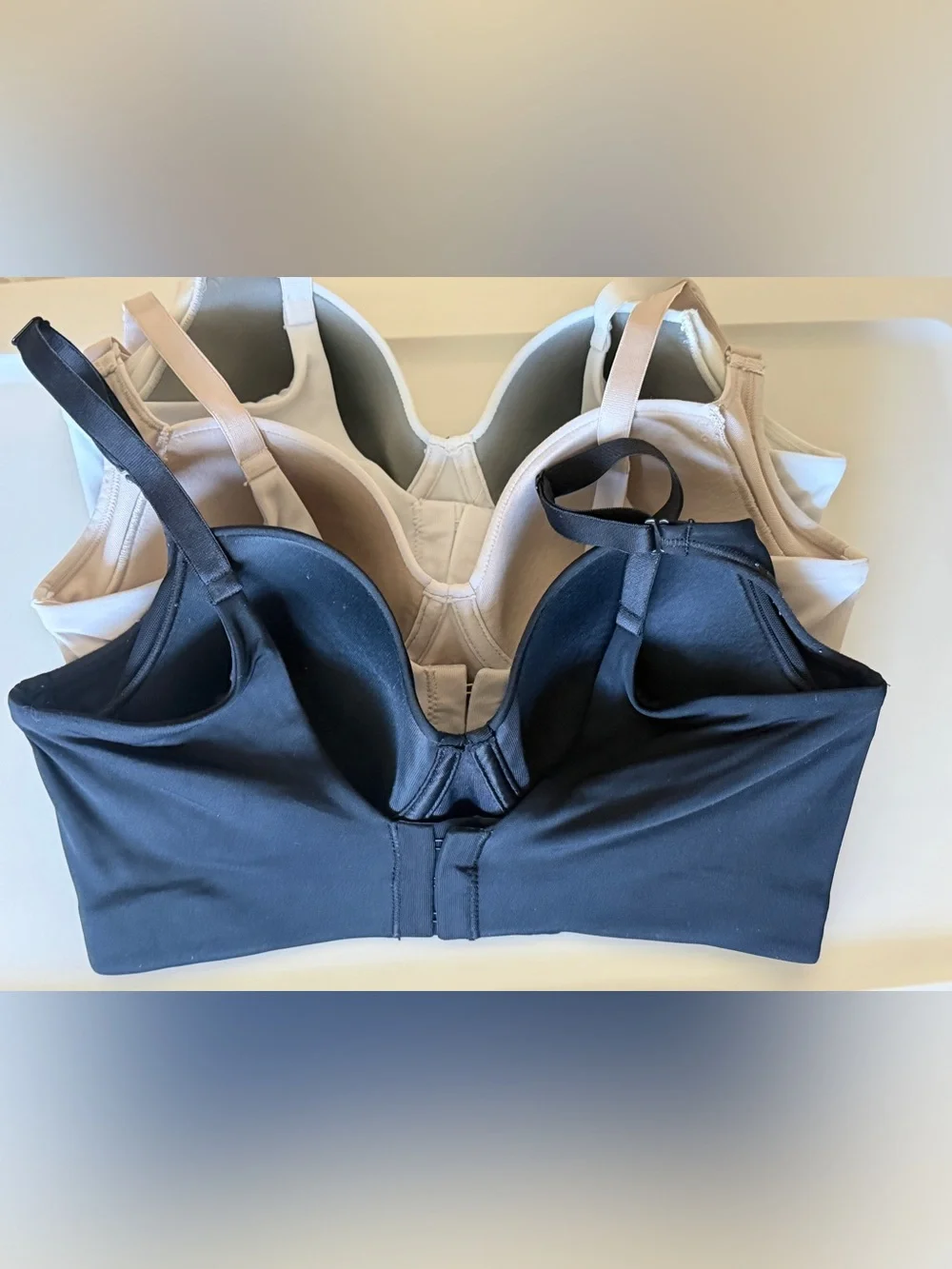 Leonisa Black Light Beige & White Back Smoothing Bras w/Soft Full Coverage Cups